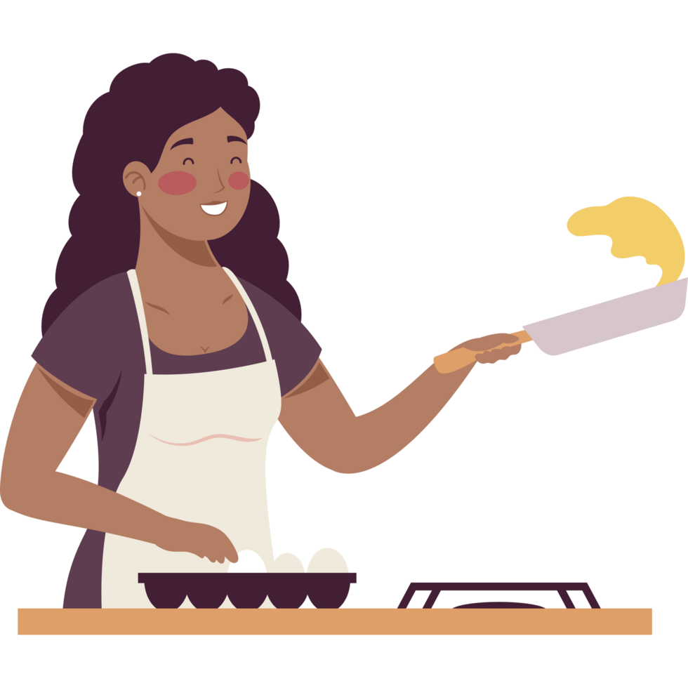 woman cooking with pan png