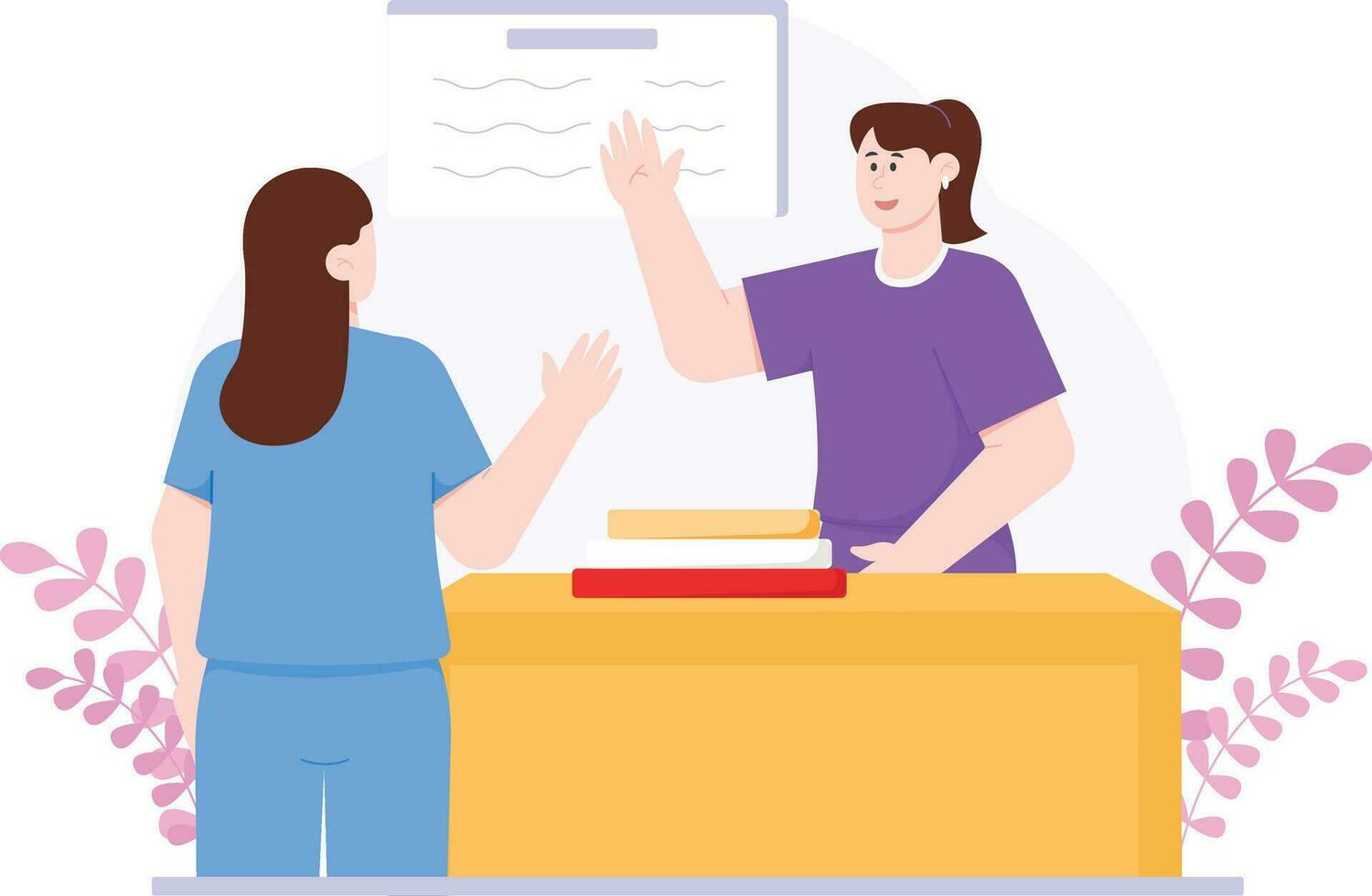 Laundry Clerk Explaining the Price of Washing Illustration vector