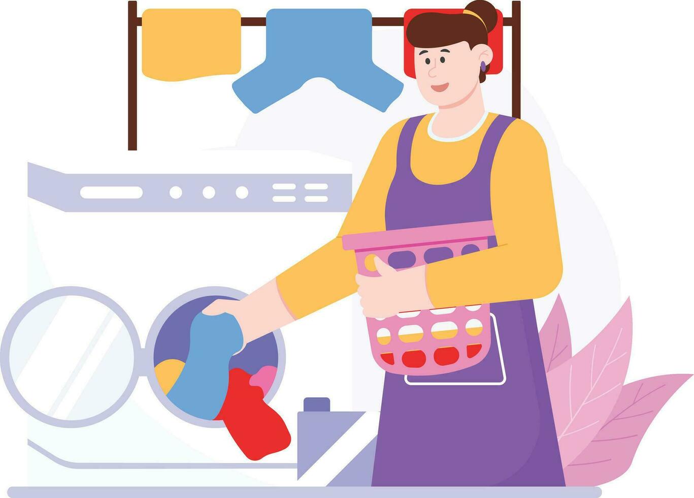 A woman is putting clothes in the laundry Illustration vector