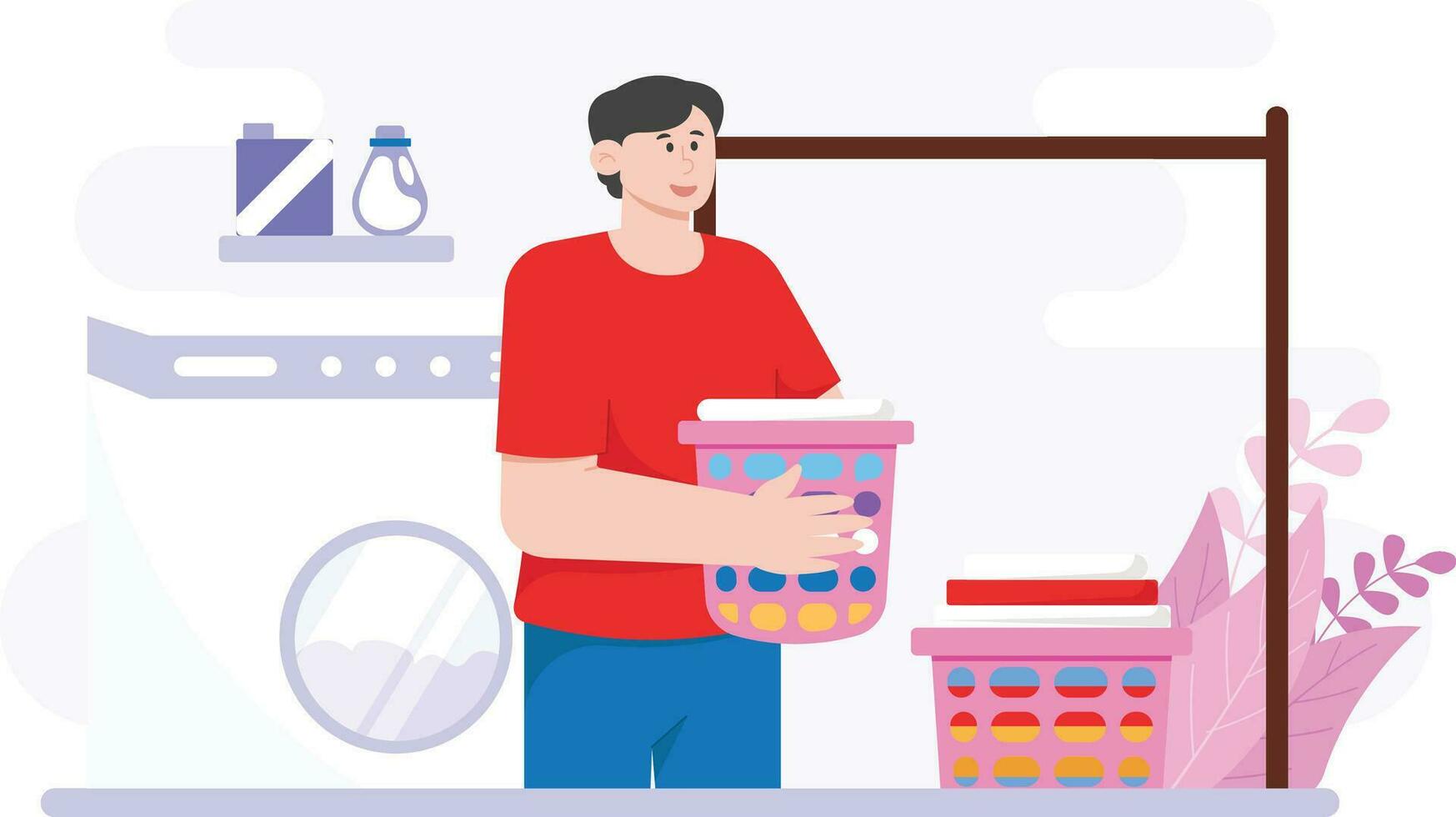 A Man Who Is Drying Out The Washed Clothes Illustration vector