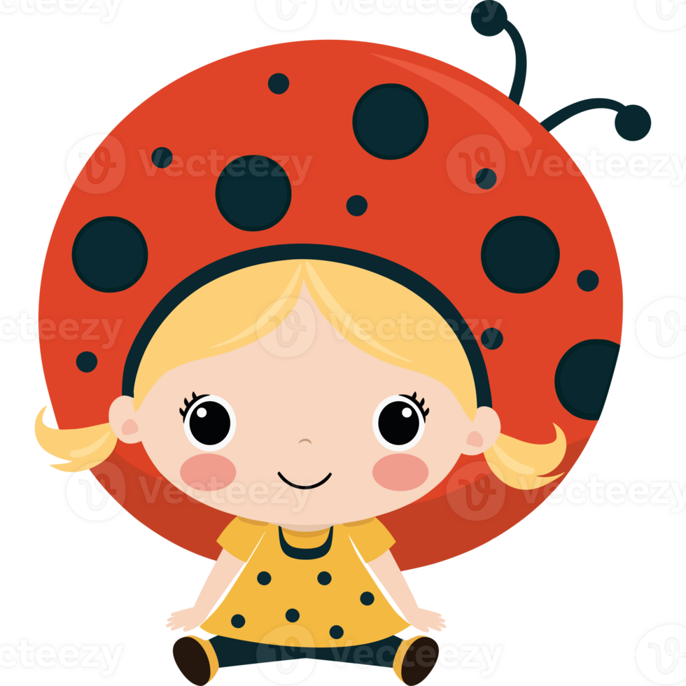 Cheerful child playing with ladybug hat isolated png