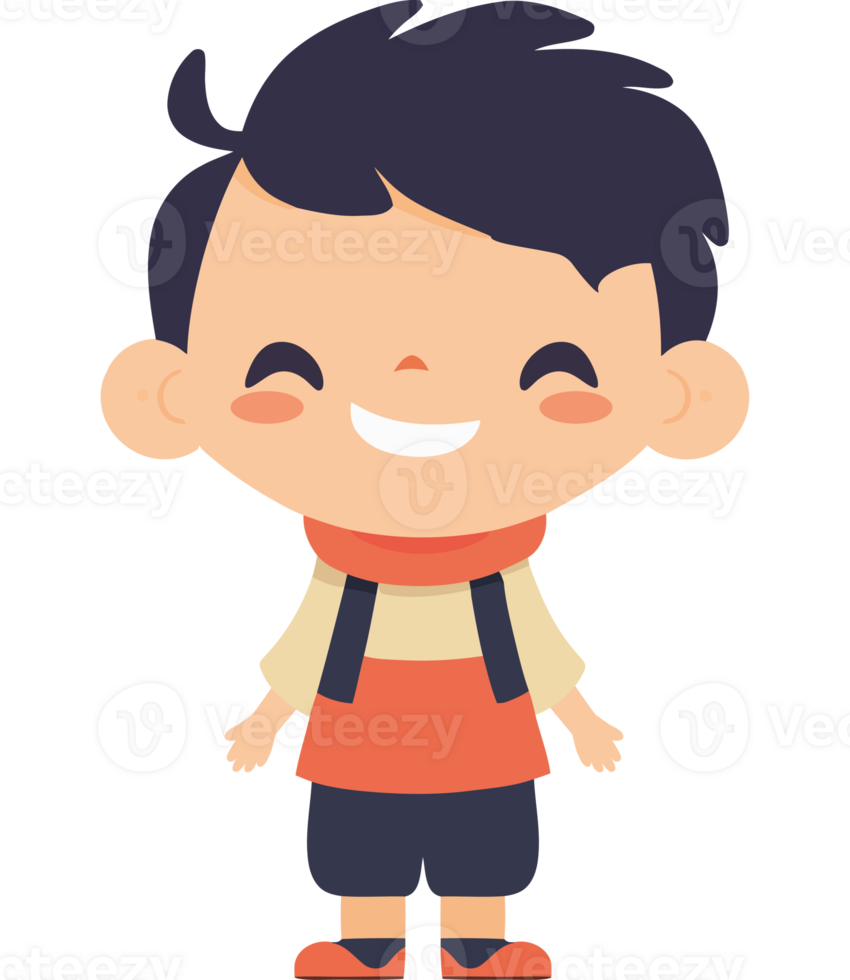 Cute cartoon boy smiling with a backpack  png