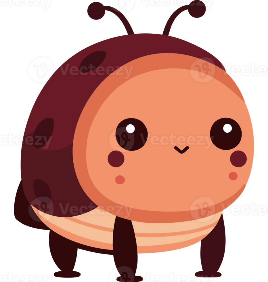 Cute cartoon beetle mascot smiling on white . png