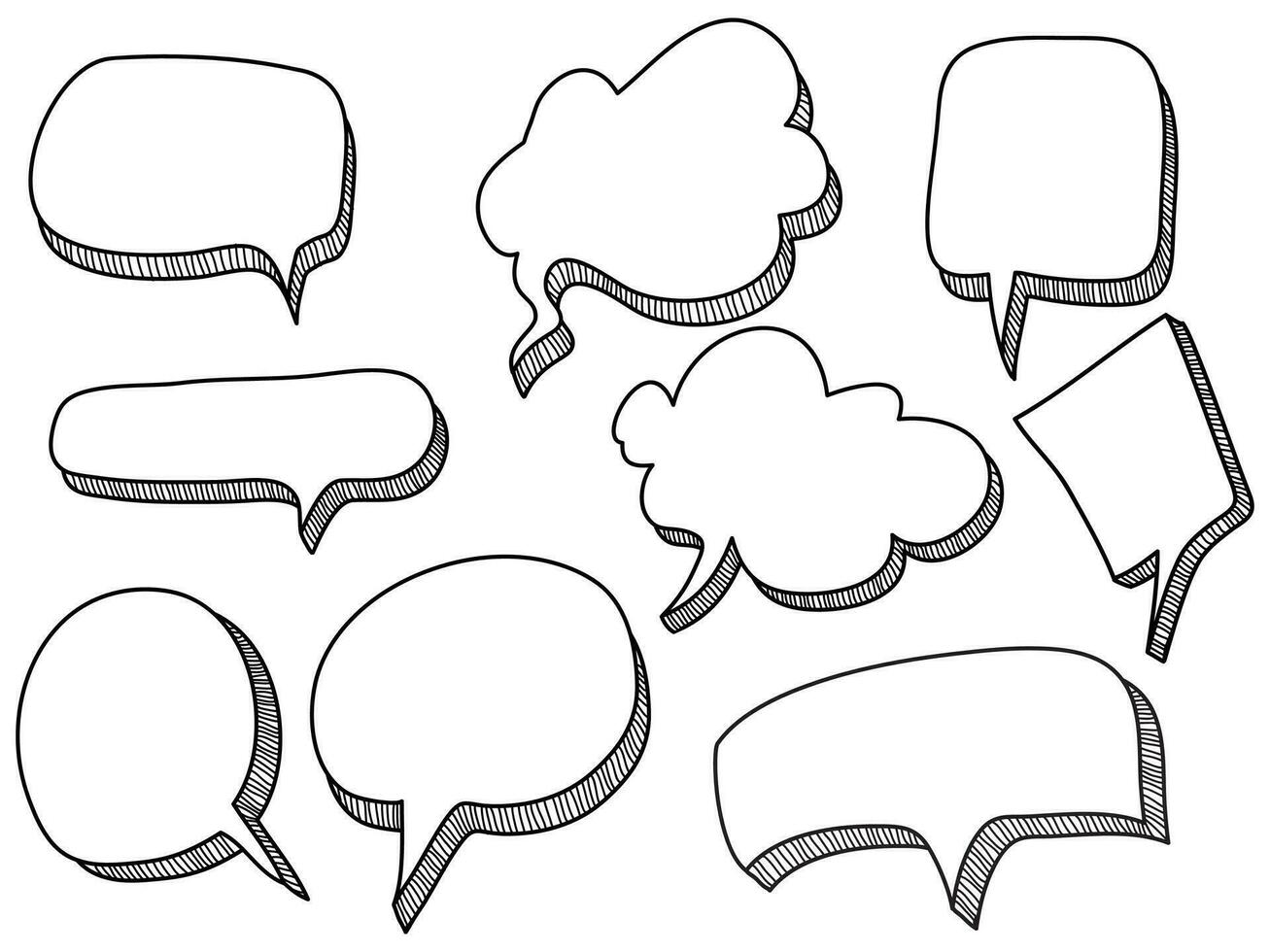 hand drawn Set of empty comic speech bubbles. vector doodle element illustration