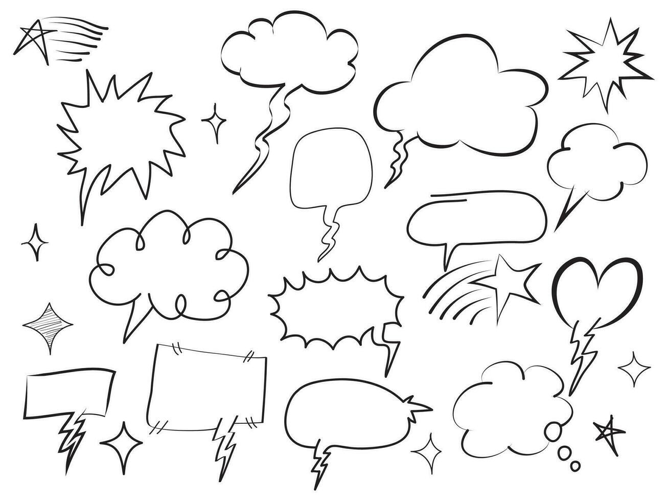 hand drawn Set of empty comic speech bubbles. vector doodle element illustration