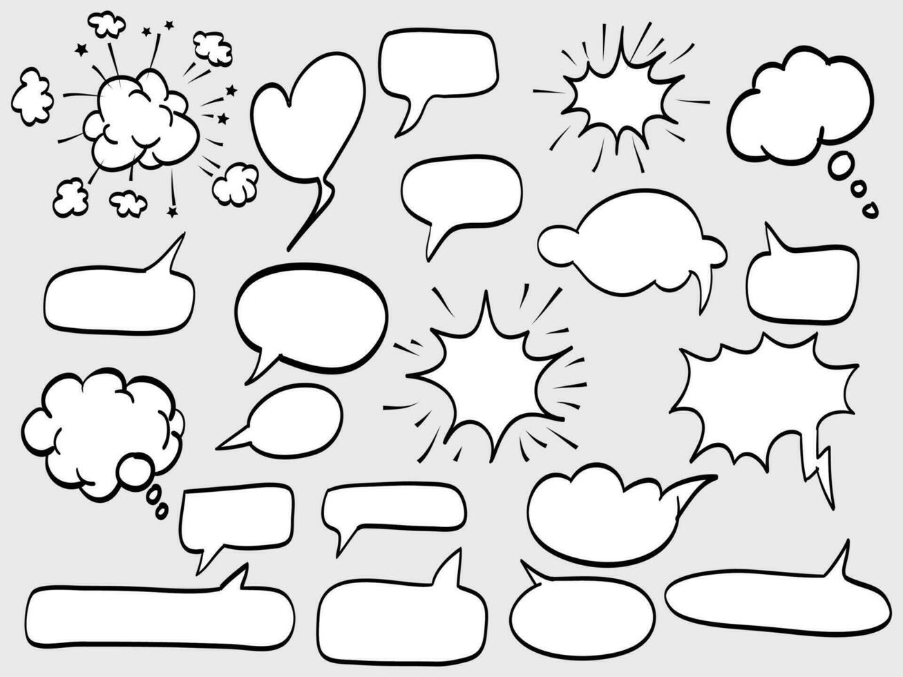 hand drawn Set of empty comic speech bubbles. vector doodle element illustration