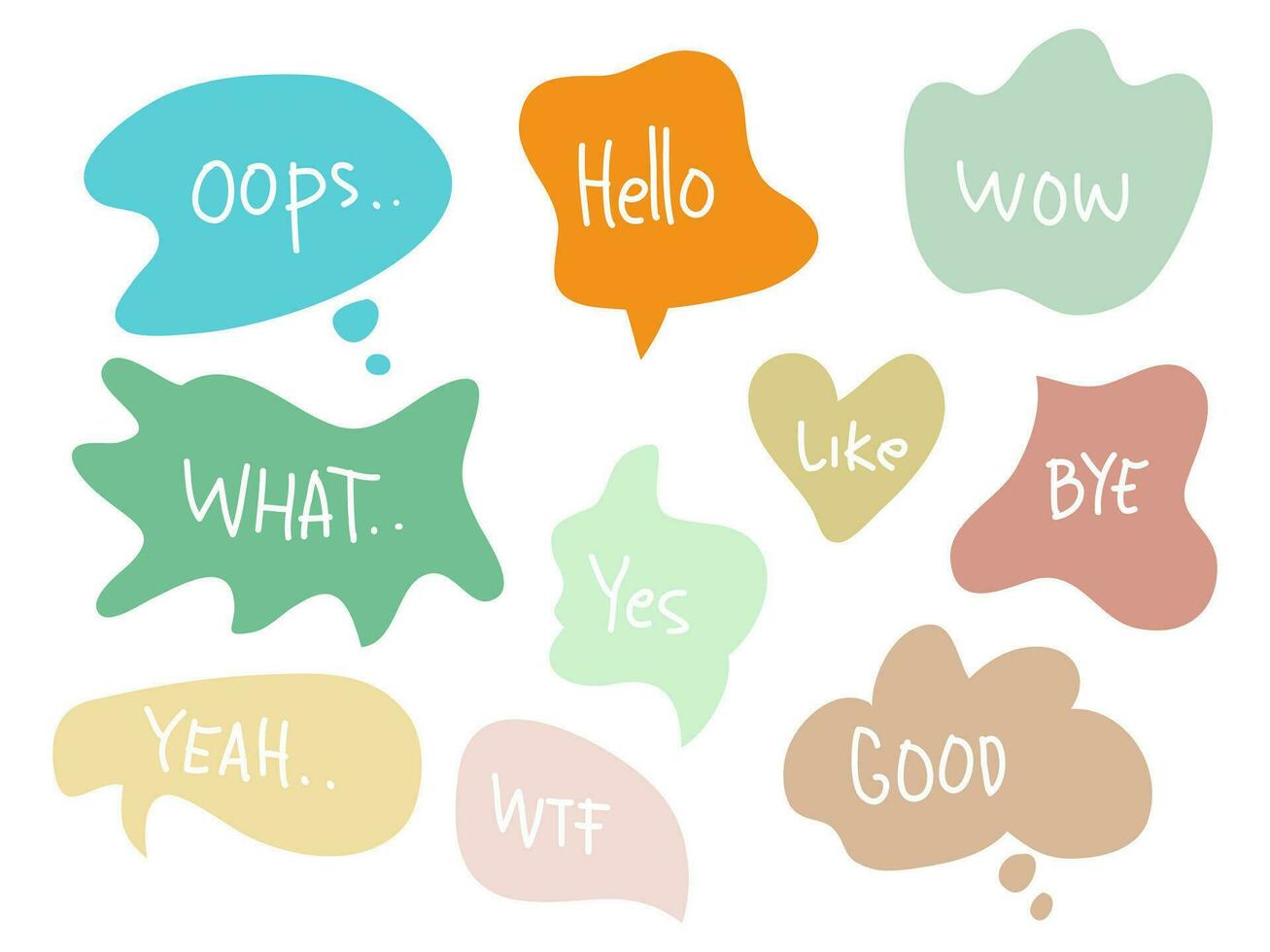 doodle Set of comic speech bubbles with words. vector illustration