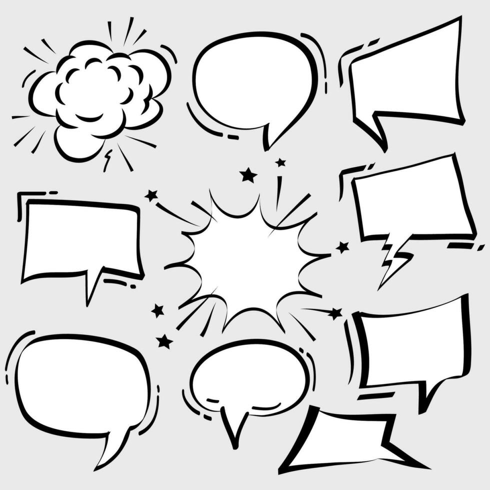 hand drawn Set of empty comic speech bubbles. vector doodle element illustration