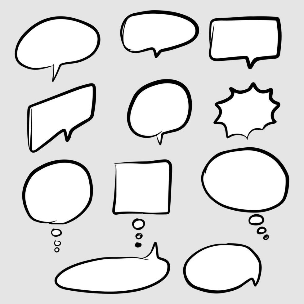 hand drawn Set of empty comic speech bubbles. vector doodle element illustration