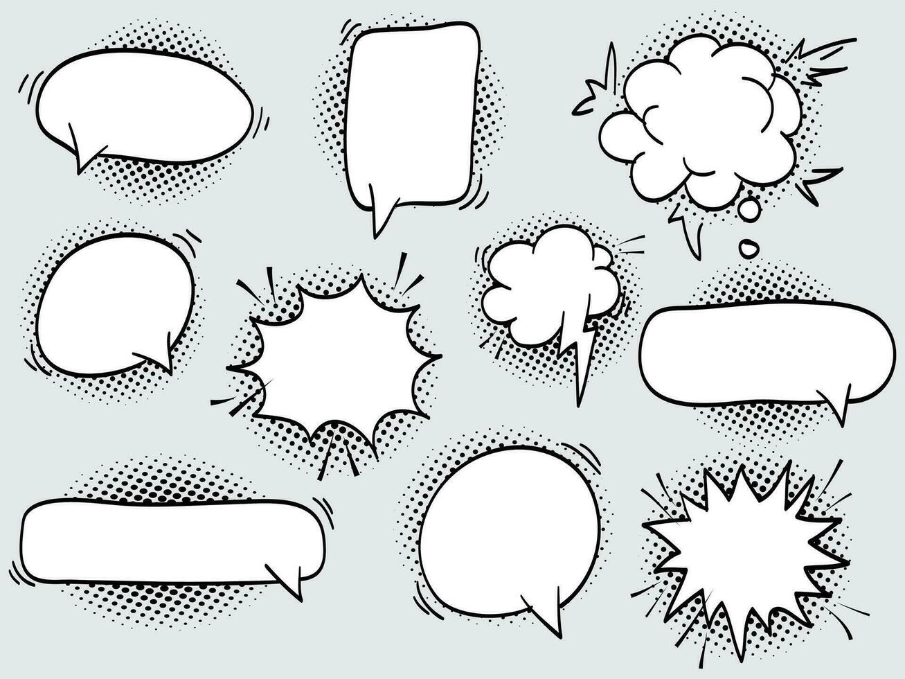 hand drawn Set of empty comic speech bubbles. vector doodle element illustration