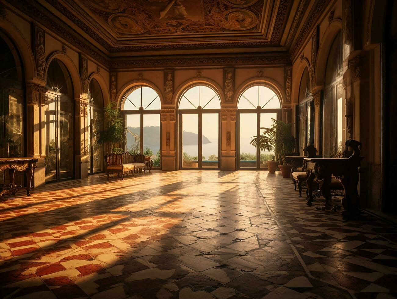 dramatic mediterranian interior AI Generative Photo