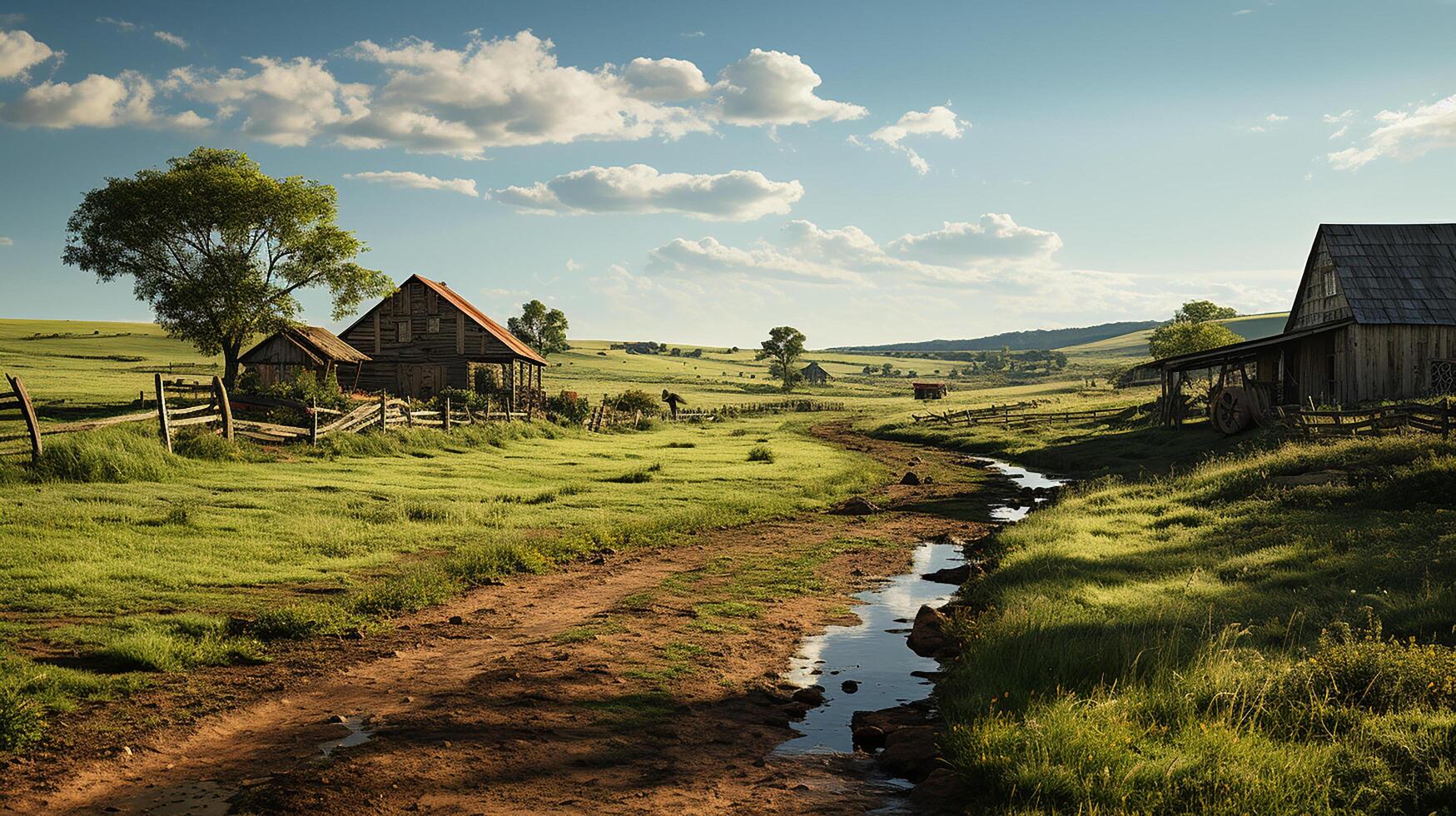 farm in sub urban at afternoon, ultra realistic, smooth lighting made by photo