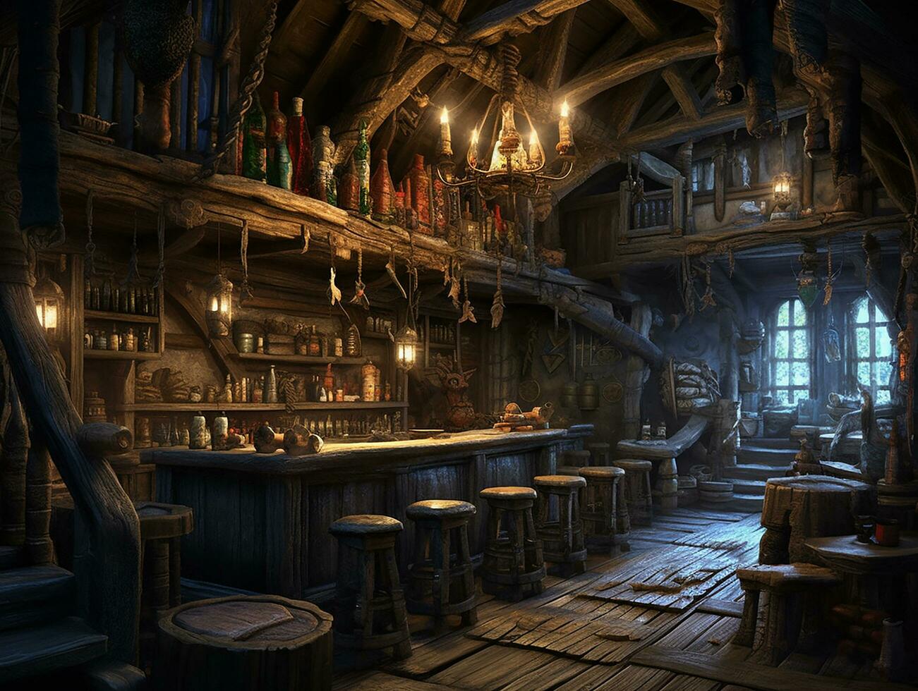 fantasy style tavern, insane detail AI generative photo