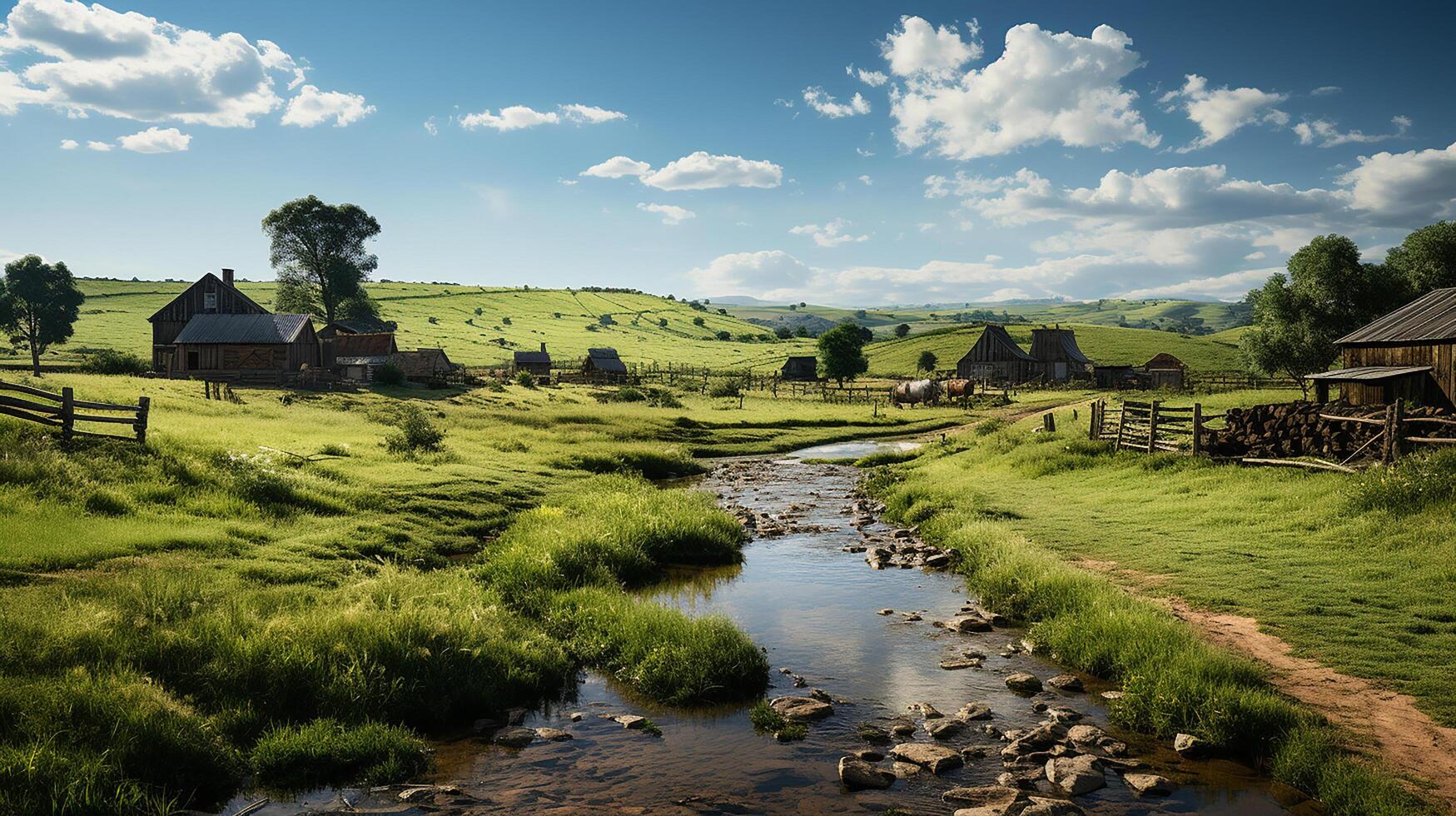 farm in sub urban at afternoon, ultra realistic, smooth lighting made by photo