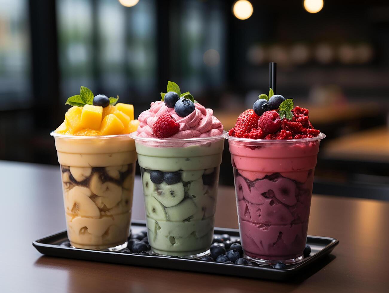 photography of bowl smoothies in cafe made with photo