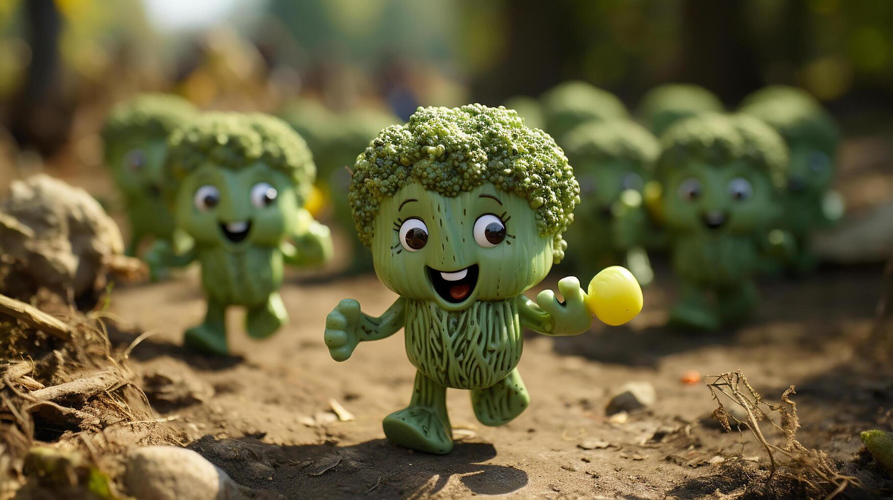 broccoli have face, hands and foots walking made by AI generative photo