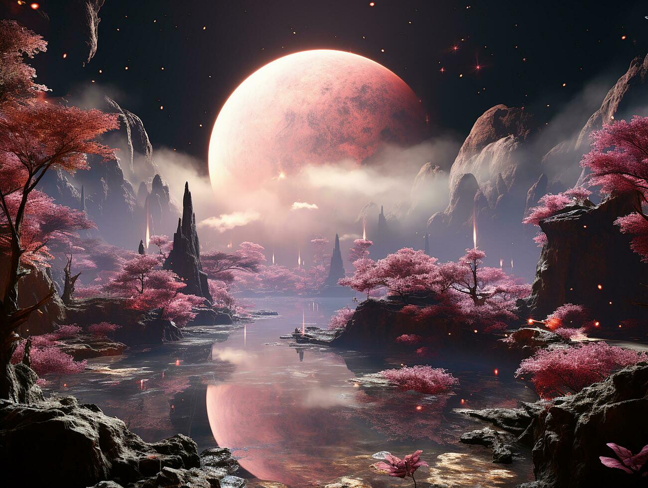 a pink planet on space, insane detail Made By AI generative Photo