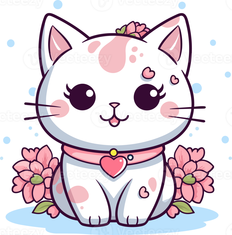 kawaii schattig gelukkig kat in clip art stijl, generatief ai png