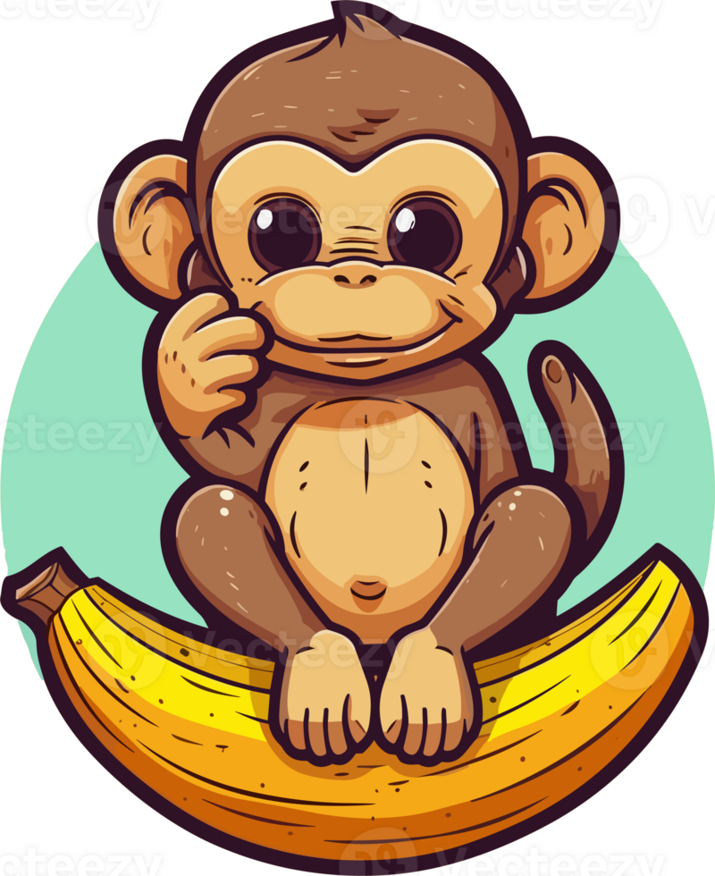 cartoon monkey sitting on a banana , png