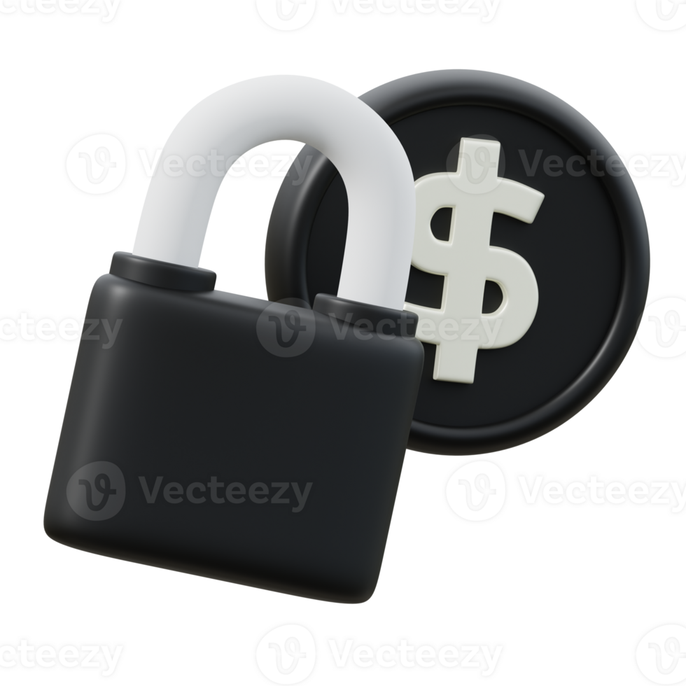 3d icon of a money lock and security. Finance Illustration. png