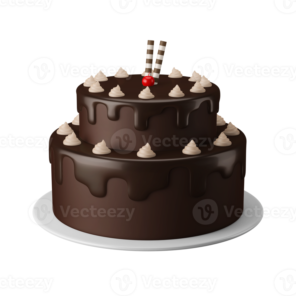 sweet sugar chocolate cake black forest western food dessert 3d render icon illustration isolated png