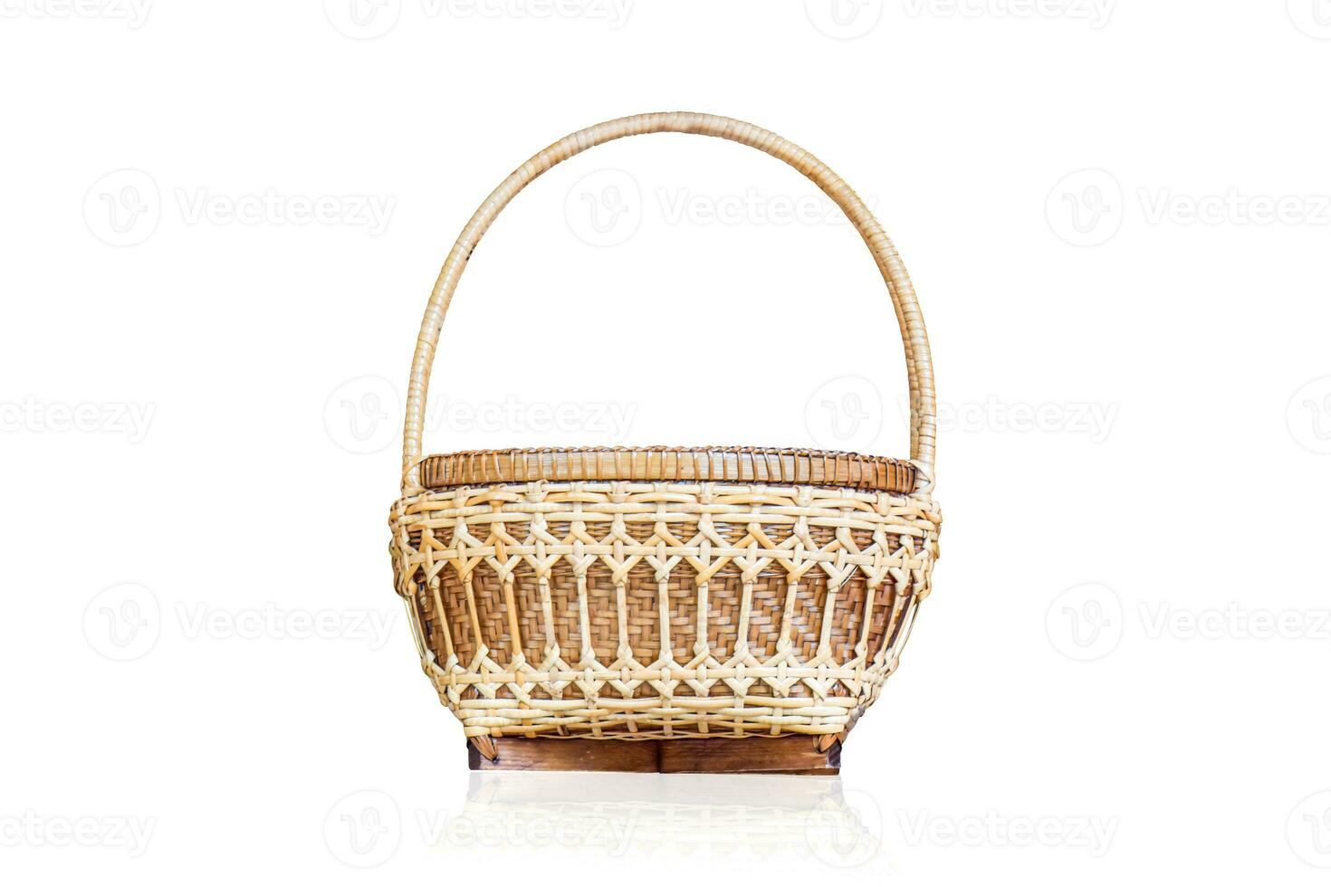 Bamboo basket isolated on white background. Object with clipping path. photo