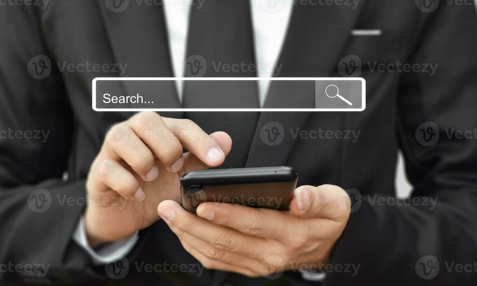 Businessman use smartphone for search page. Searching information data on internet networking. photo