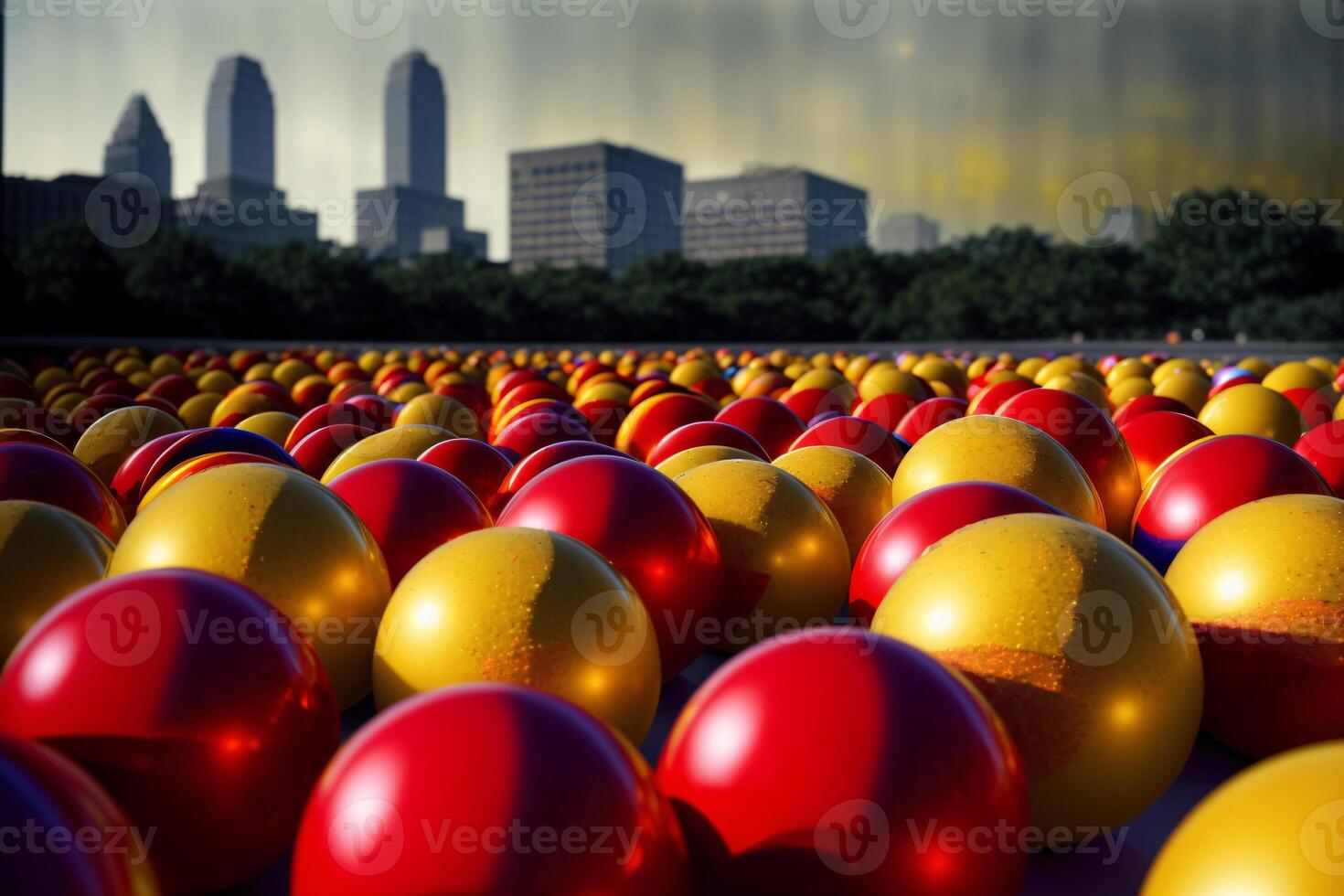 A Field Full Of Red And Yellow Balls. photo