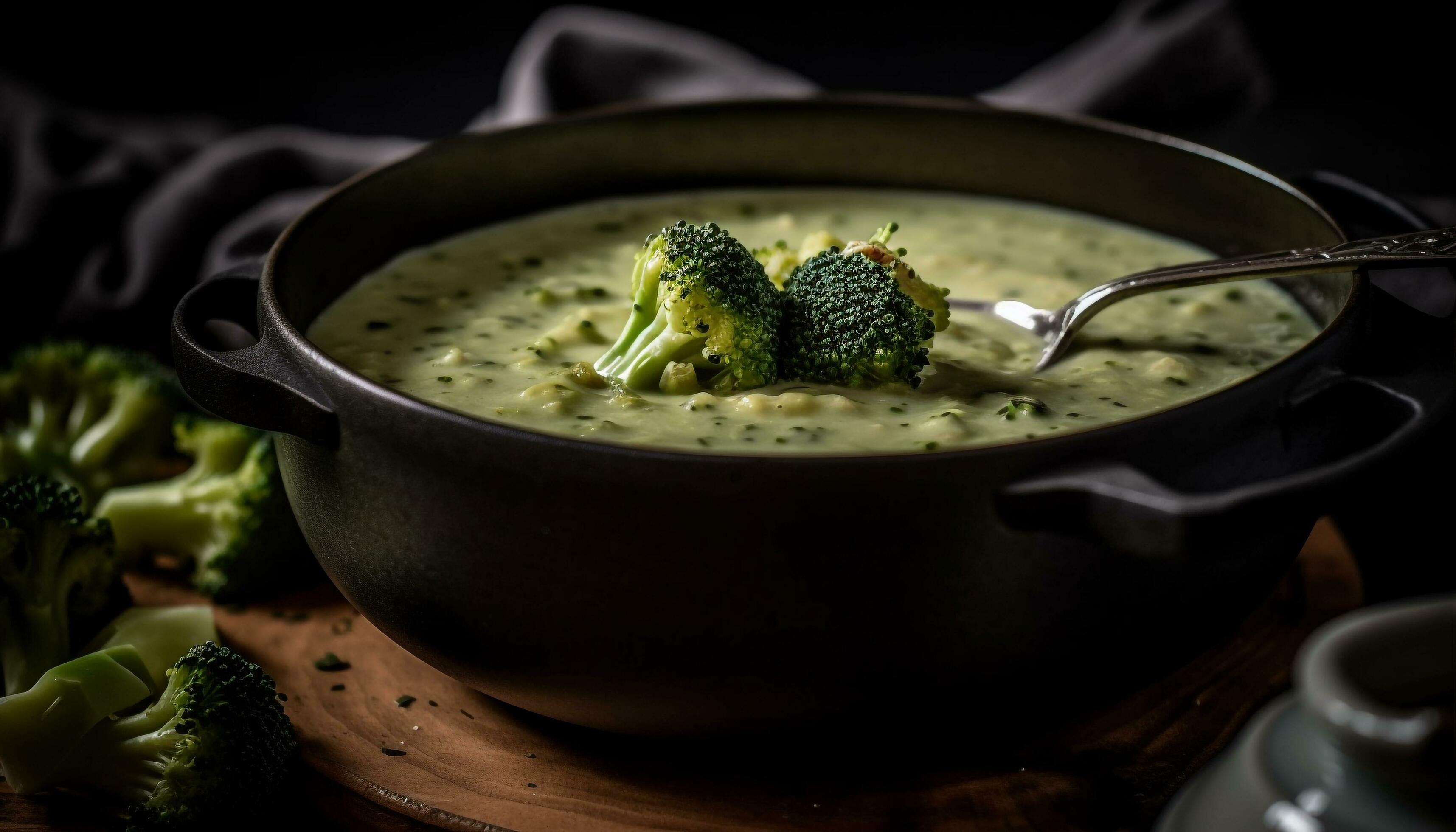Healthy vegetarian soup with fresh broccoli and homemade cream, ready to eat  generated by AI 26420247 Stock Photo at Vecteezy