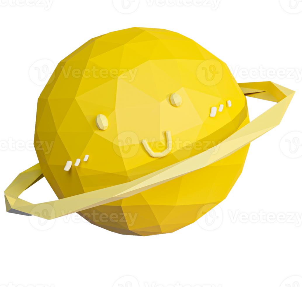 3d icon about the cute yellow planet which has a ring around it png