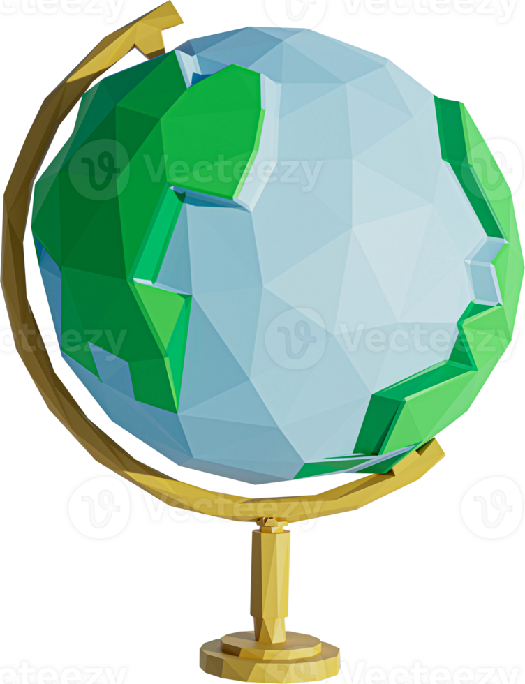 3d rendering of globe in low polygon style png