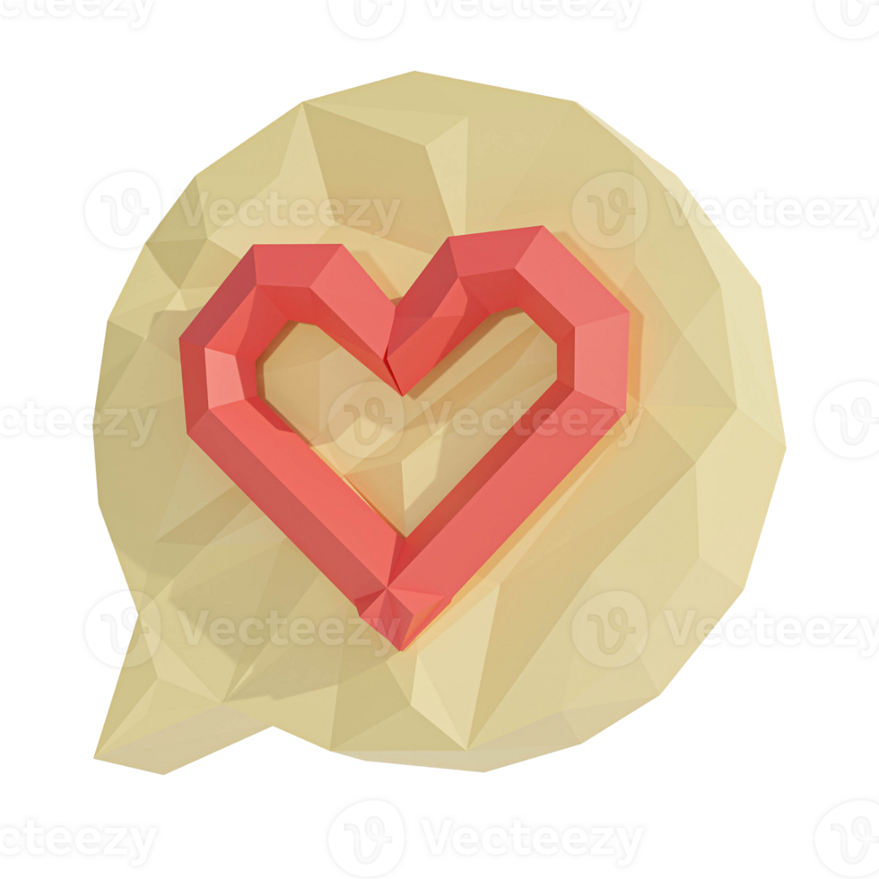 yellow circle text box decorated with small hearts in low poly style png
