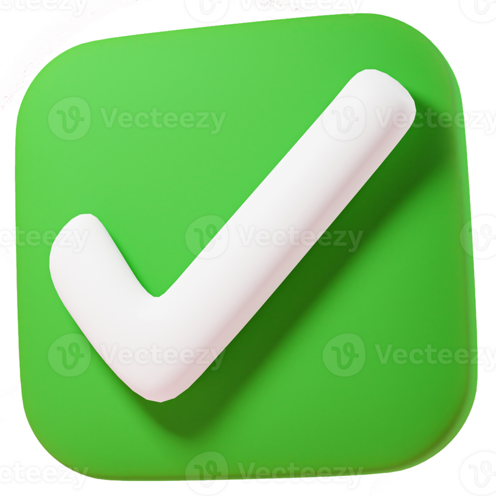 3d rendering of green check mark button png