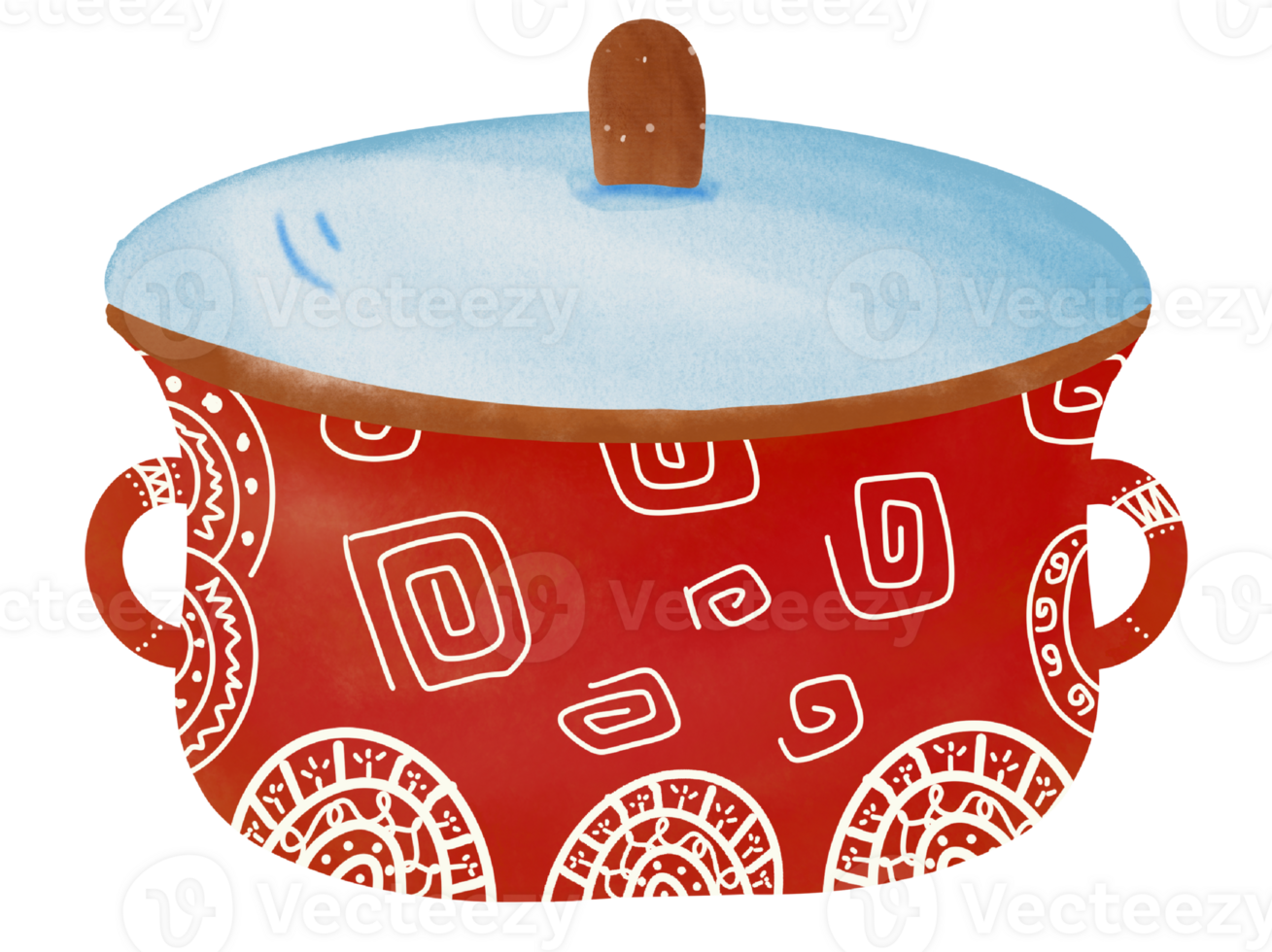 watercolor drawing of red pot with lid png