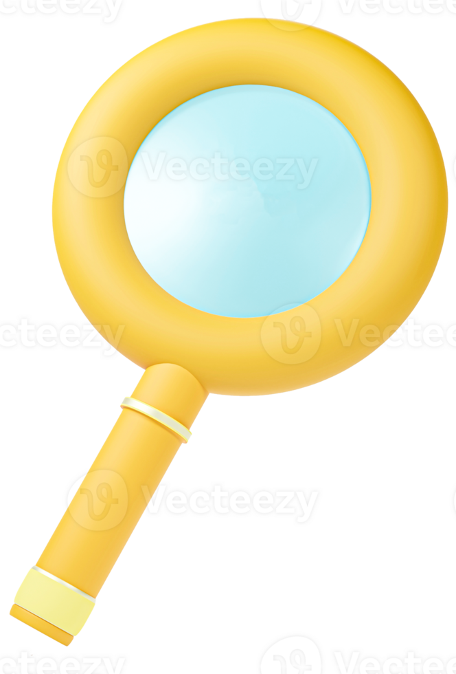 3d rendering of yellow magnifying glass with golden handle png