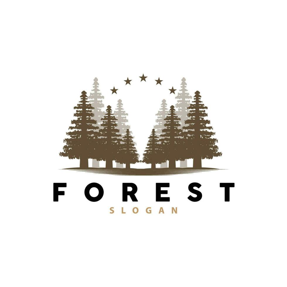 Forest Logo, Vector Forest Wood With Pine Trees, Design Inspirational Badge Label Illustration