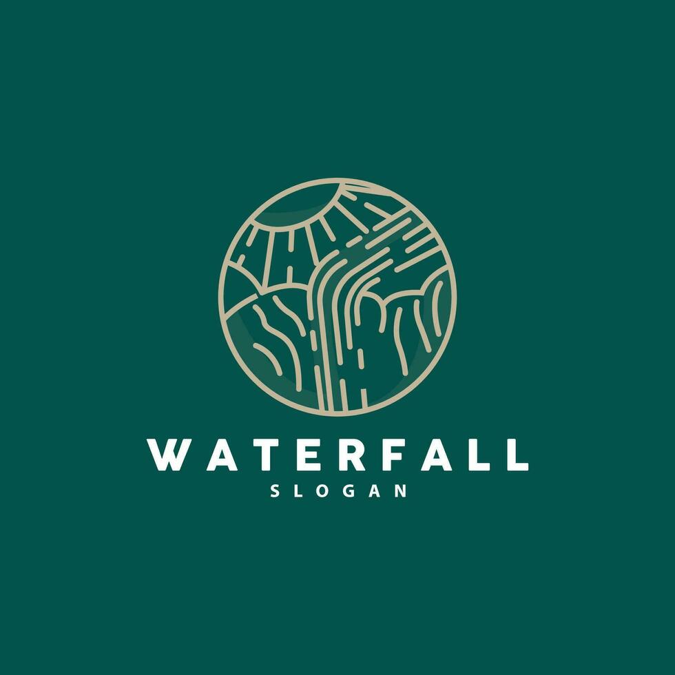 Waterfall Logo, River Mountain Forest Exploring Design Illustration vector