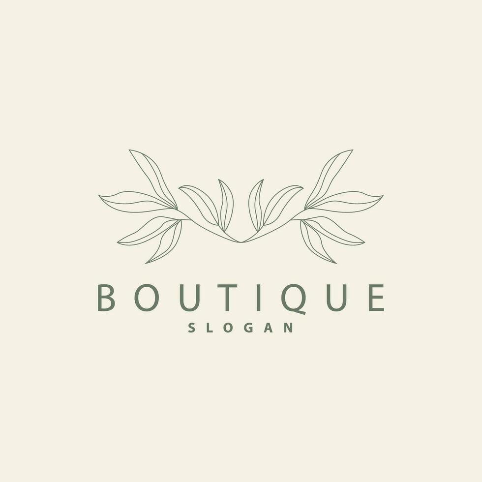 Leaf Line Logo, Beautiful Hand Drawn Design, Botanical Minimalist Vector, Simple Organic Plant Feminine Logo vector