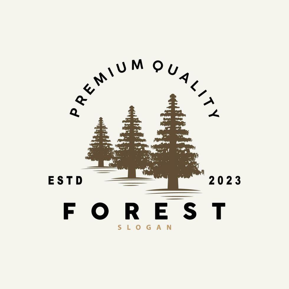 Forest Logo, Vector Forest Wood With Pine Trees, Design Inspirational Badge Label Illustration