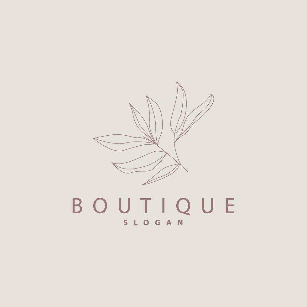 Leaf Line Logo, Beautiful Hand Drawn Design, Botanical Minimalist Vector, Simple Organic Plant Feminine Logo vector