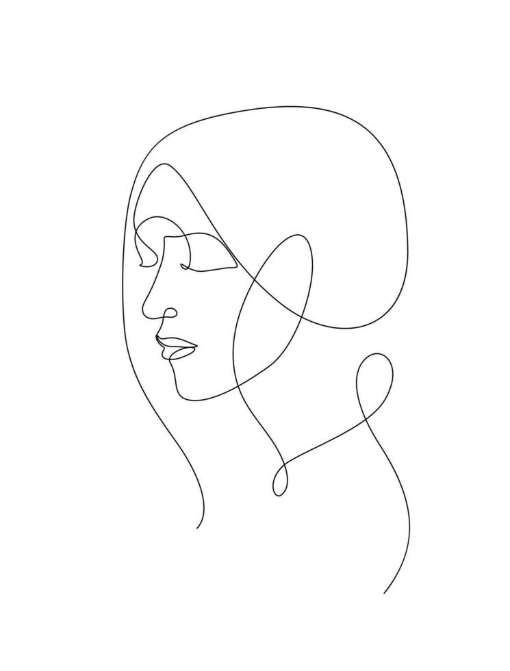 woman face eye closed monoline decorative one line vector