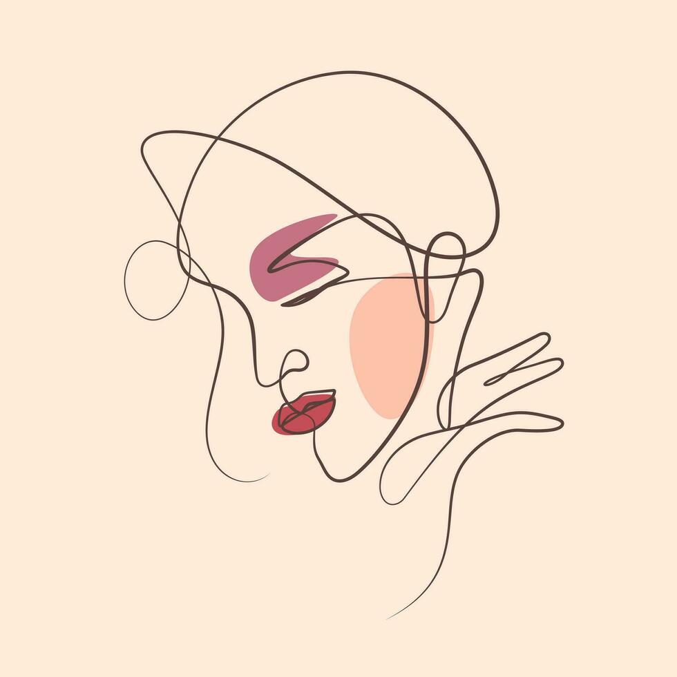 calligraphy art and boho shape of woman face one line vector