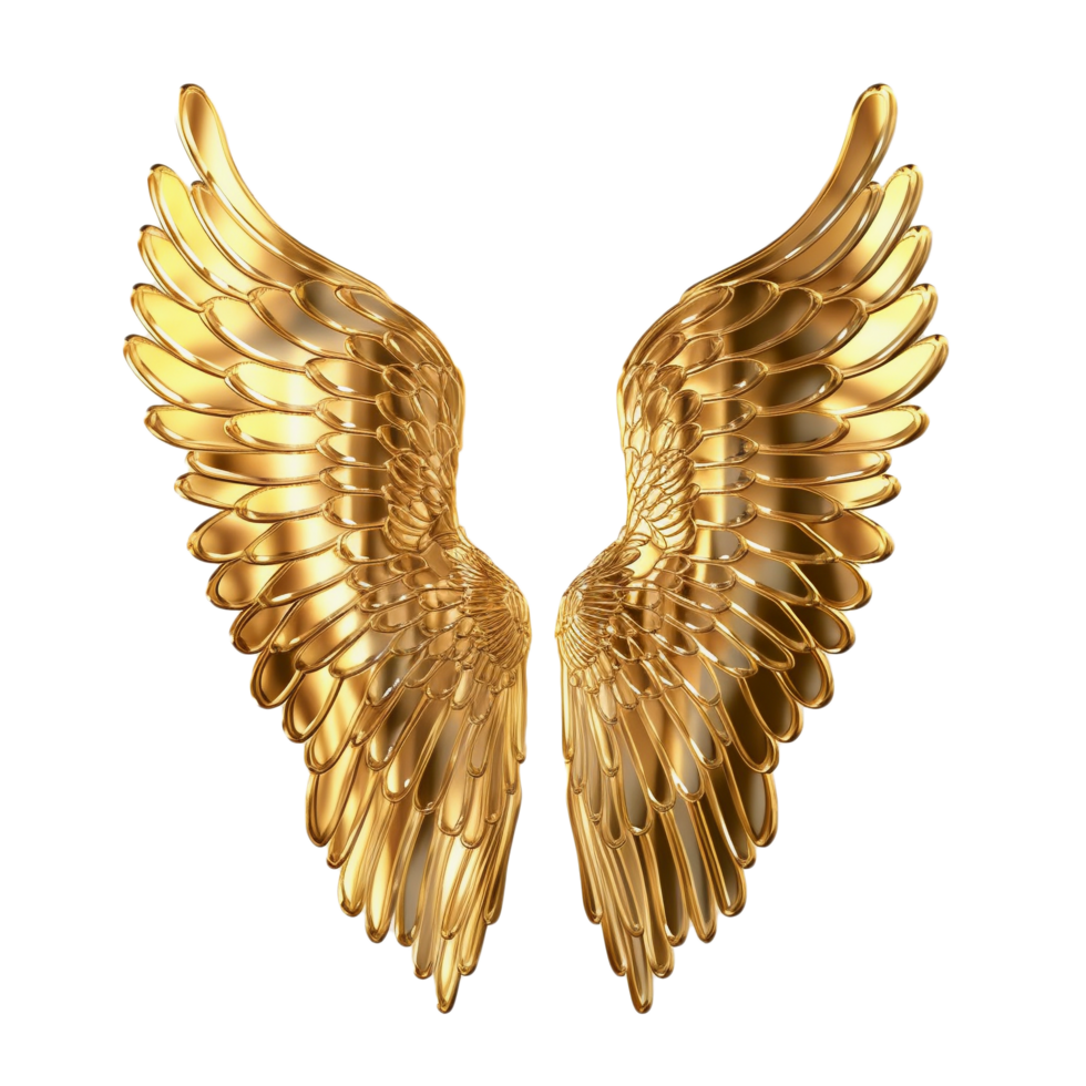 ein atemberaubend 3d golden Flügel mit transparent Hintergrund, kostenlos png Datei - - ai generativ