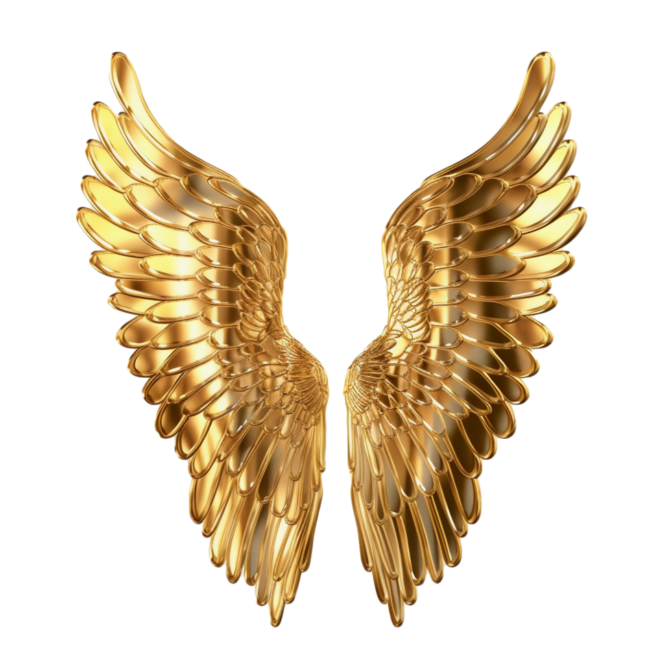 A Stunning 3D Golden Wings with Transparent Background, Free file - png