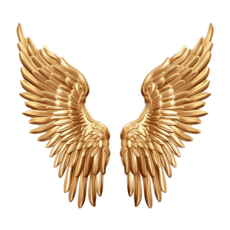 d'or ailes dans 3d avec avec transparent arrière-plan, gratuit png fichier - ai génératif