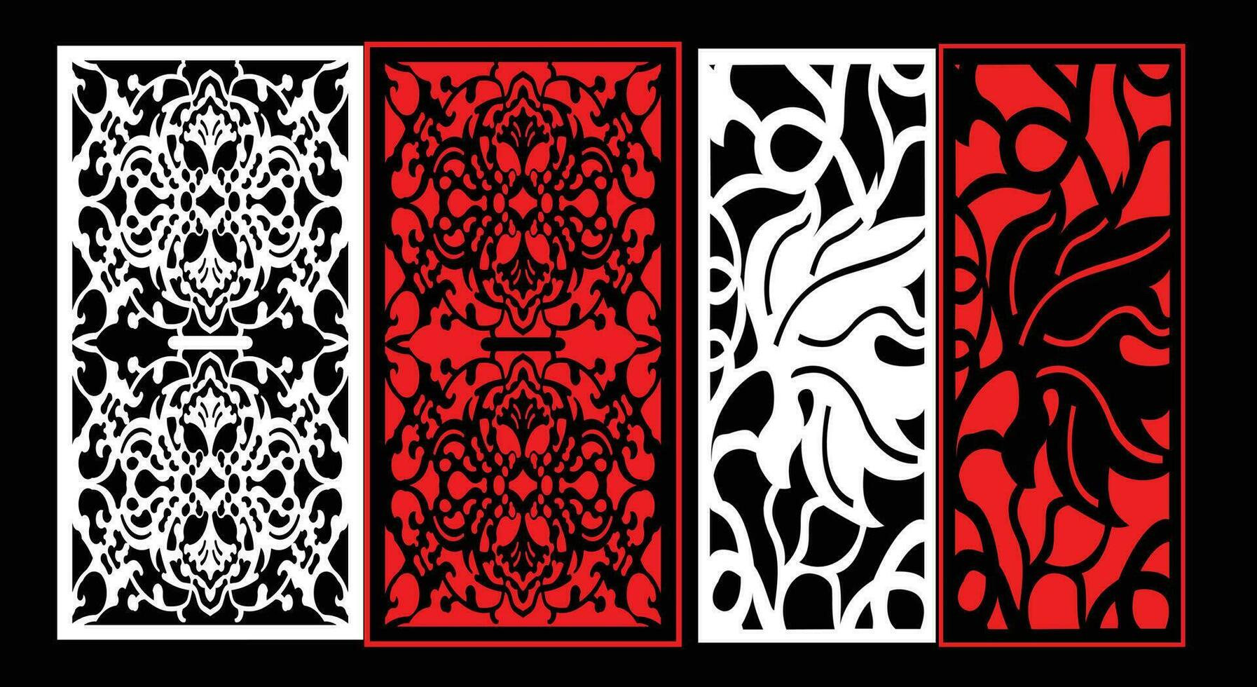 Decorative wall panels set Jali design CNC pattern, laser cutting pattern, router CNCcutting. vector
