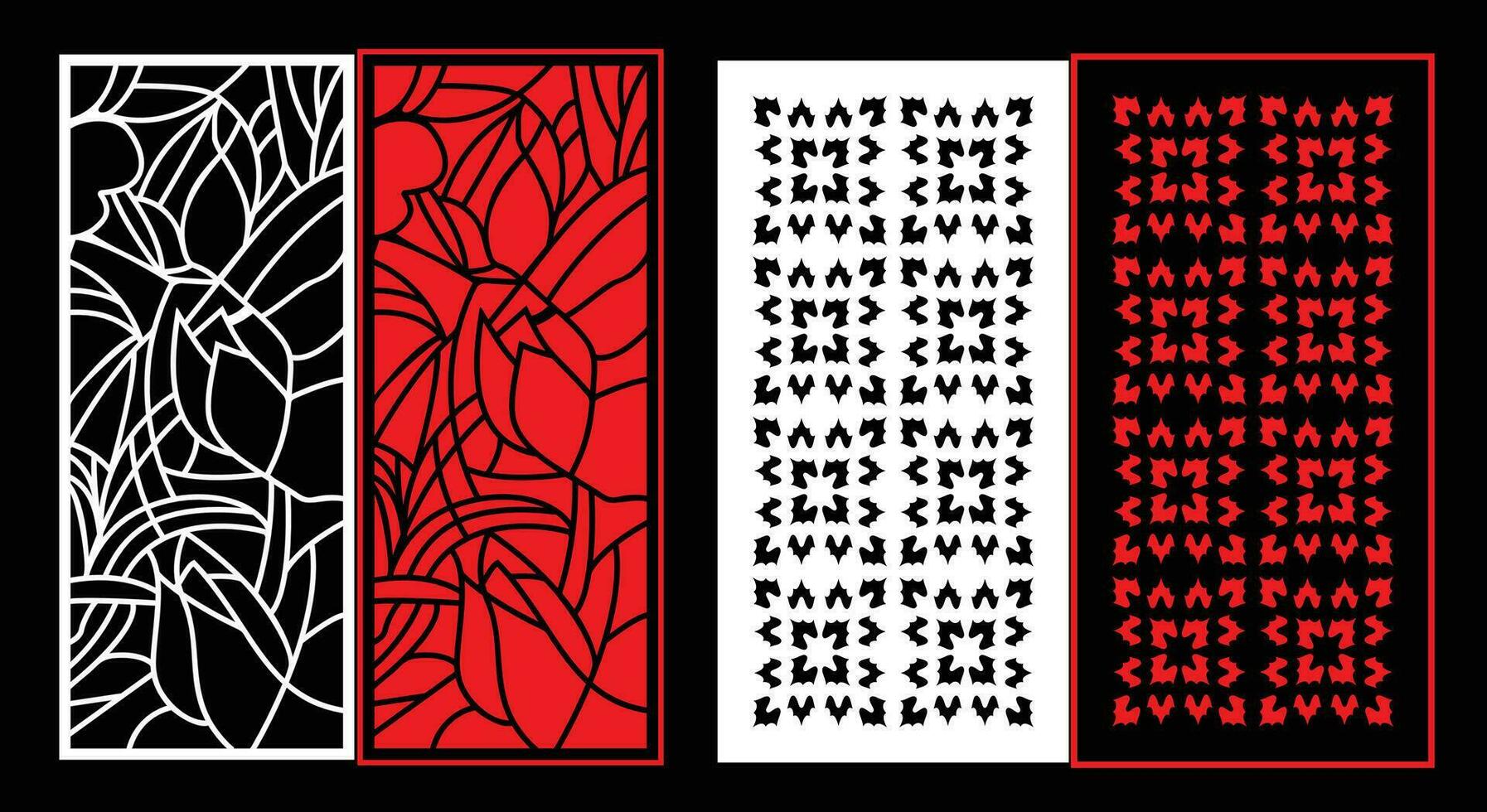 Decorative wall panels set Jali design CNC pattern, laser cutting pattern, router CNCcutting. vector