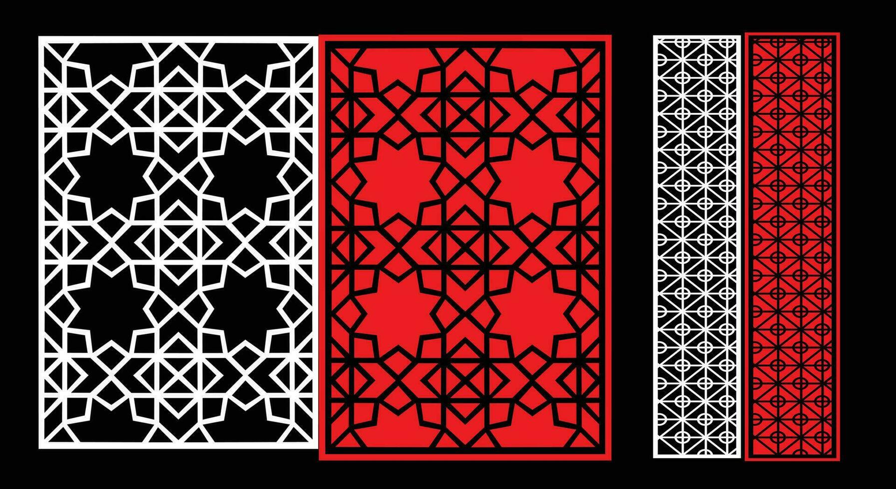 Decorative wall panels set Jali design CNC pattern, laser cutting pattern, router CNCcutting. vector