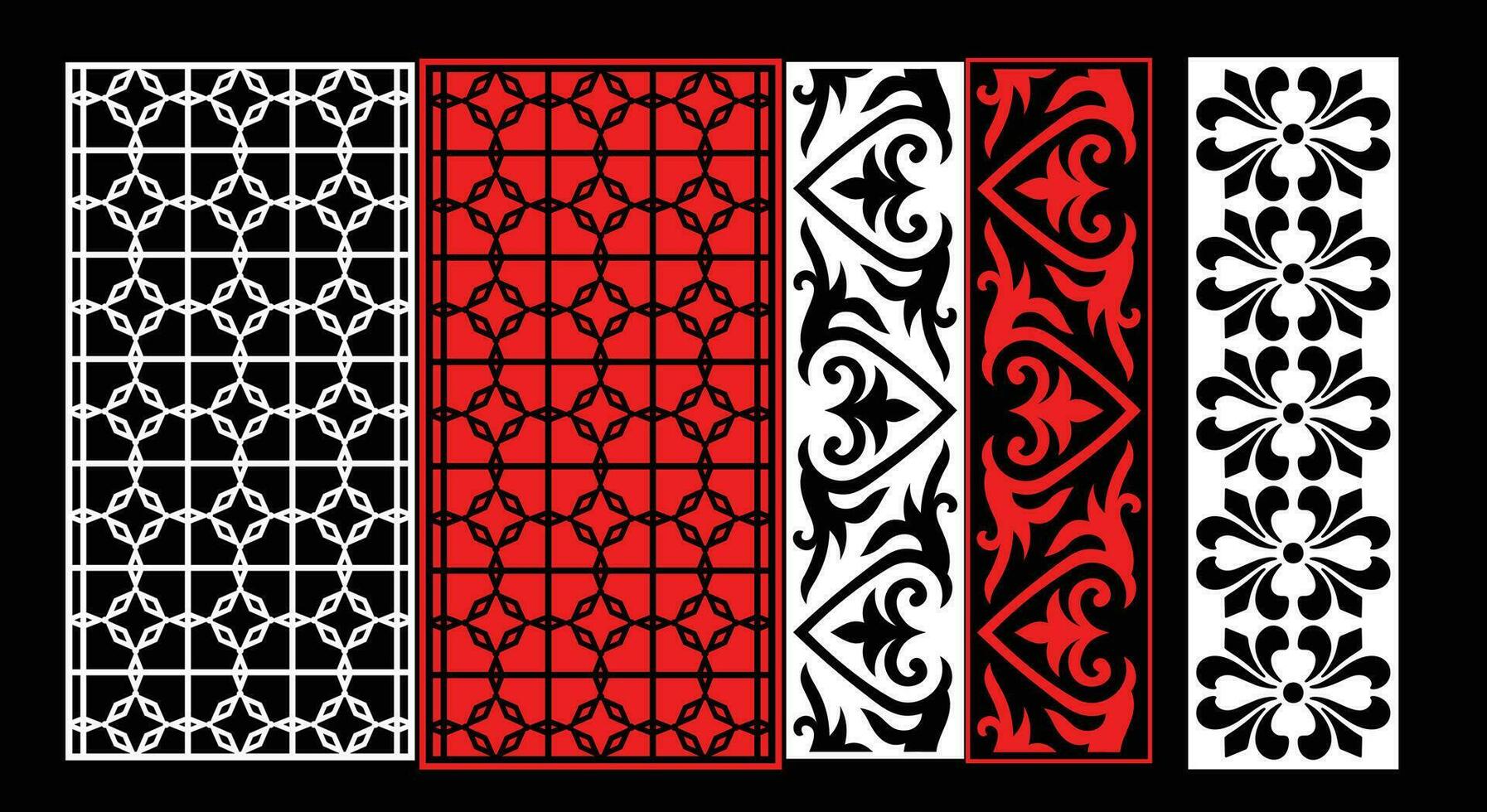 Decorative wall panels set Jali design CNC pattern, laser cutting pattern, router CNCcutting. vector