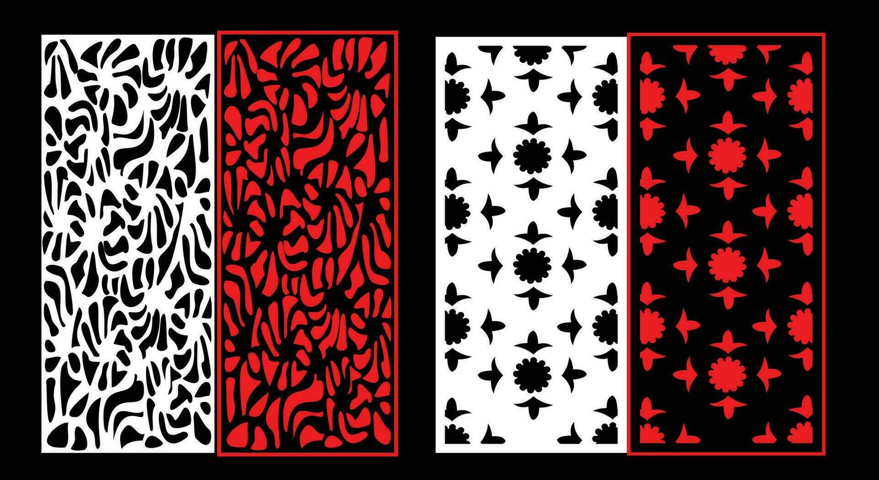 Decorative wall panels set Jali design CNC pattern, laser cutting pattern, router CNCcutting. vector